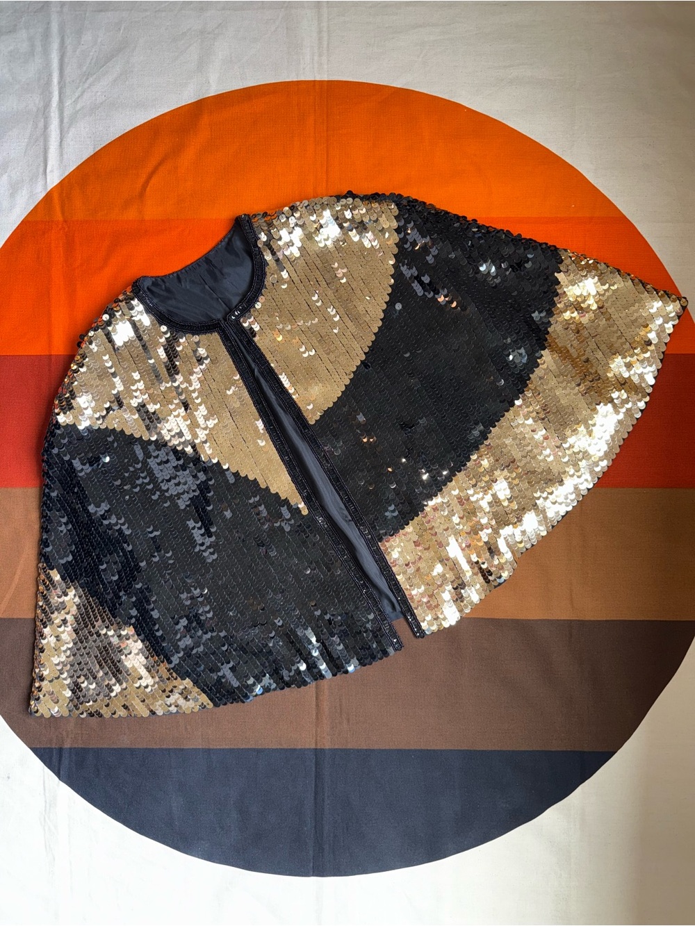 Vintage 1980s black and gold sequin disco cape